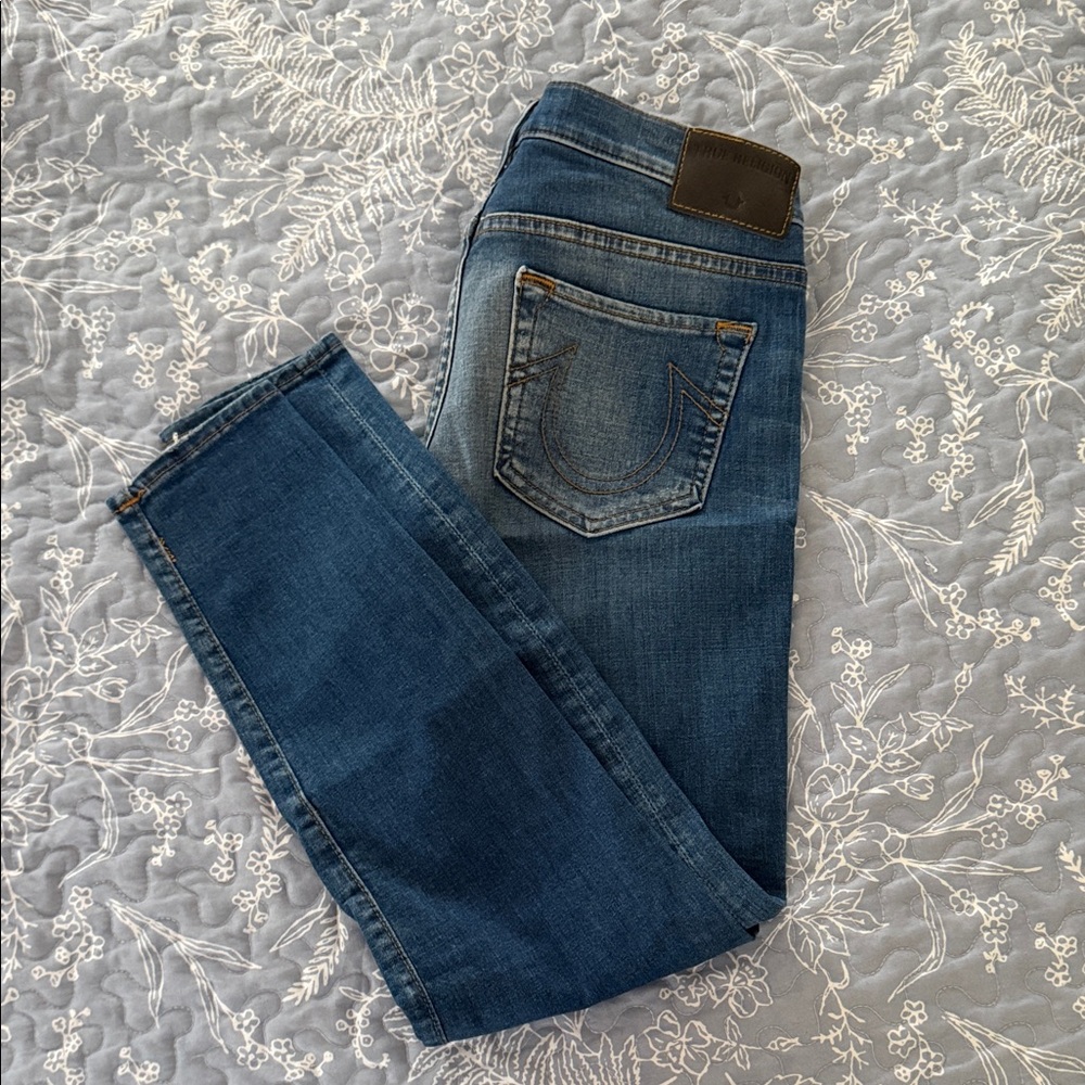 True Religion Women's Skinny Jeans in Dark Blue Denim